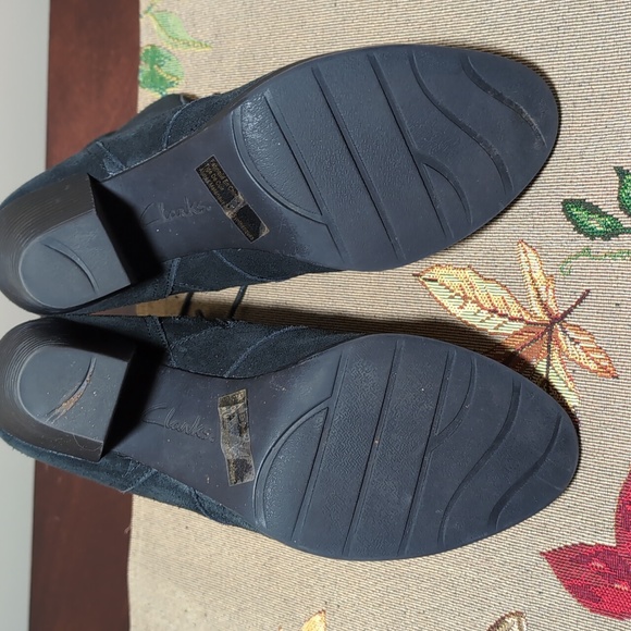 Sz 9 Clarks Bendables Black Leather Heeled Lace-up Booties - Picture 6 of 9